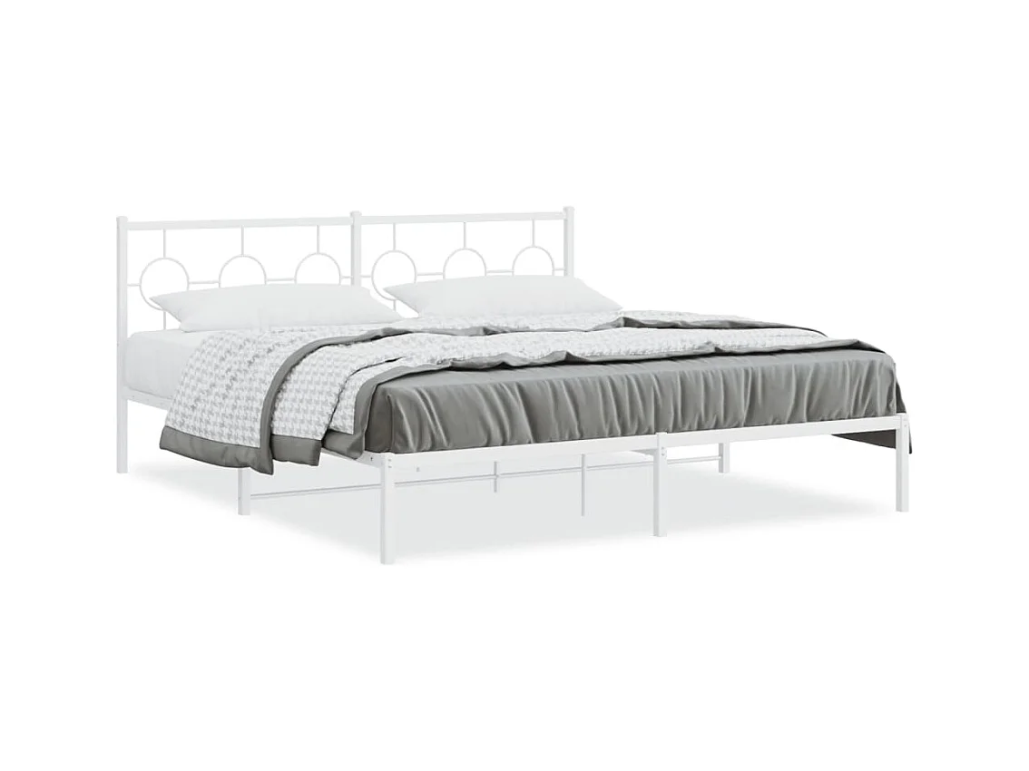 Lit double métal + tête de lit blanc 183x213 cm FR31454