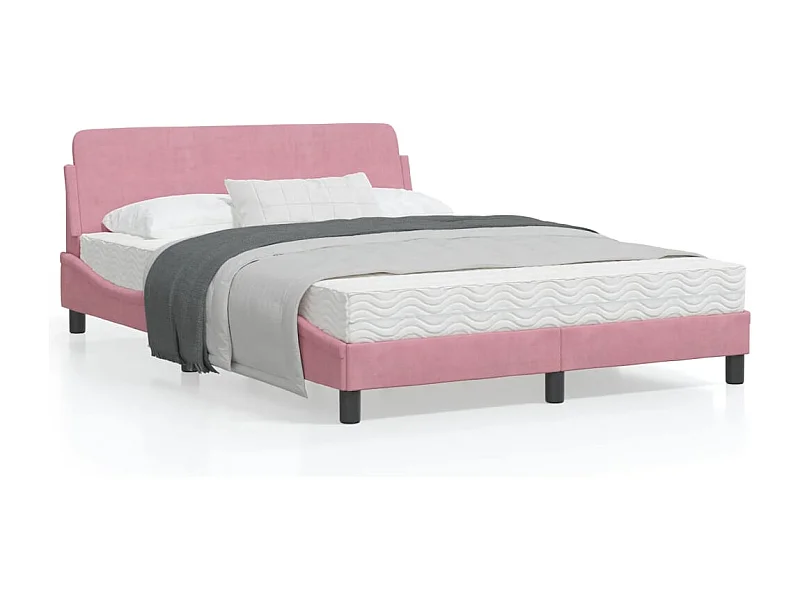 Cama matrimonial- 140x190 cm con cabecero de terciopelo rosa ES275765