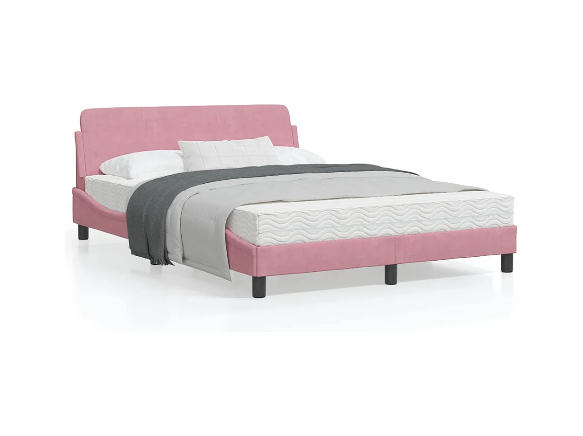 Lit double + tête de lit Rose 140x190 cm Velours FR42409