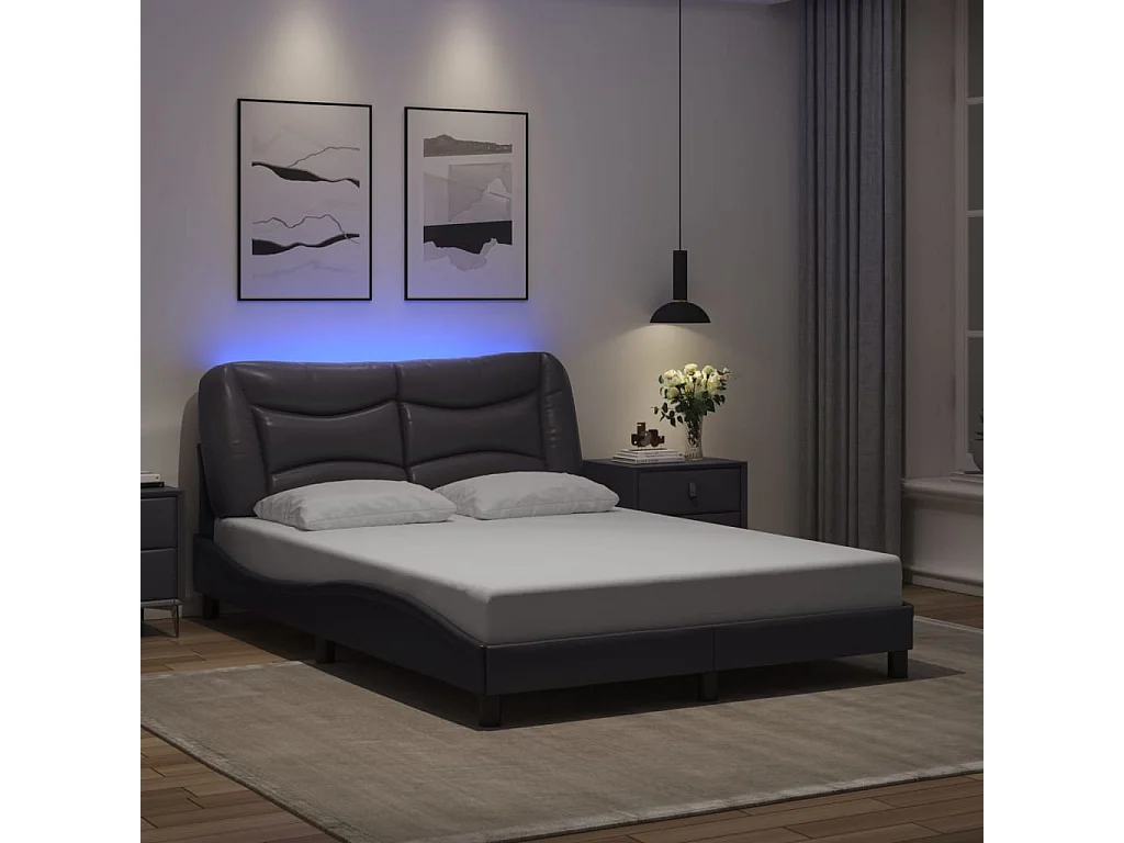Bedframe met LED-verlichting kunstleer grijs 140x200 cm BE370359