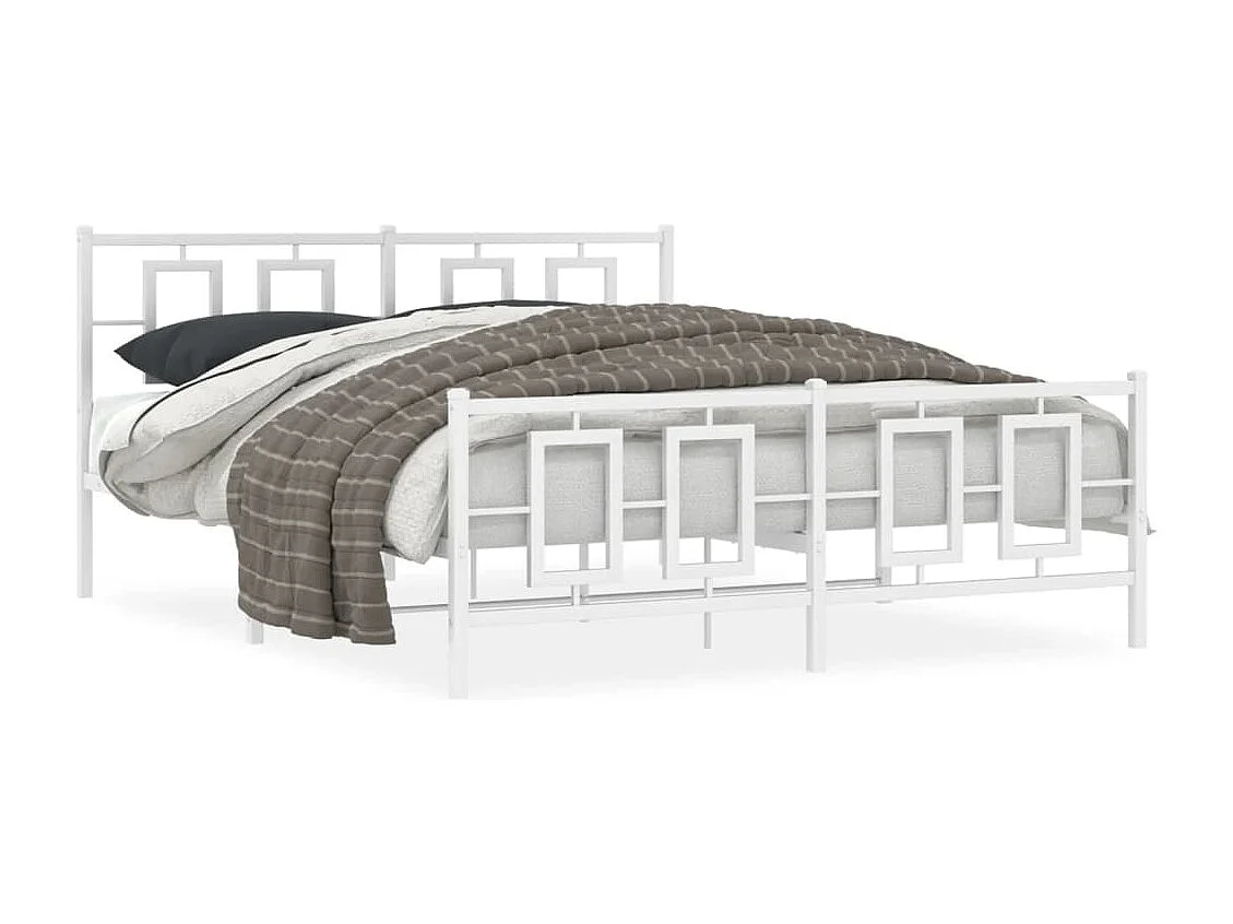 Lit double métal + tête de lit/pied de lit blanc 150x200cm FR24632