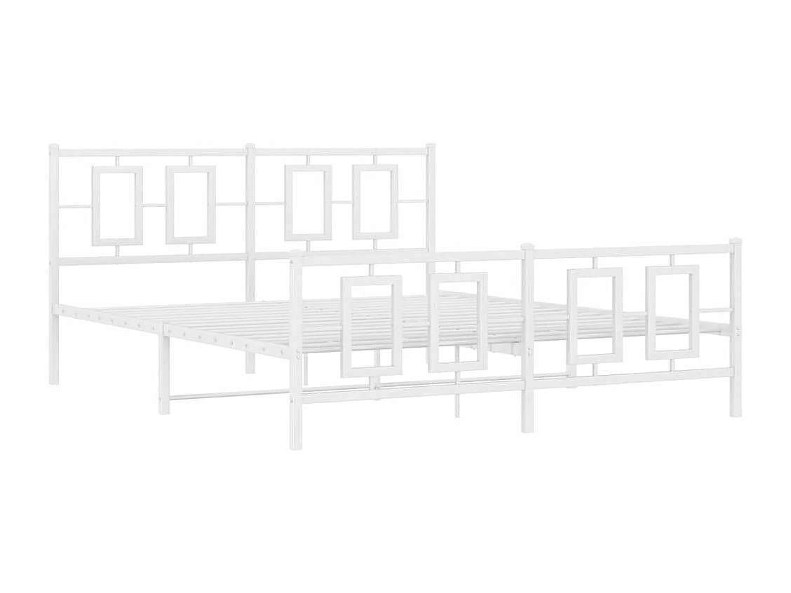 Lit double métal + tête de lit/pied de lit blanc 150x200cm FR24632