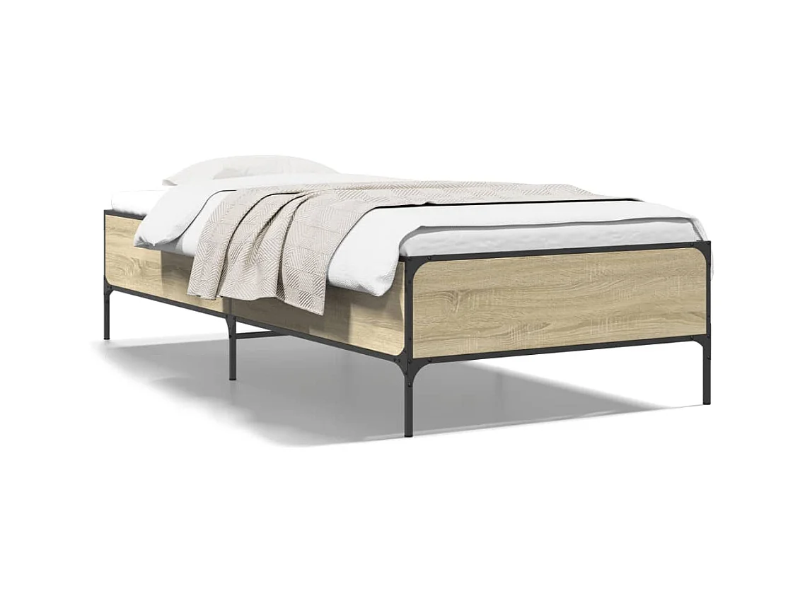 Cama 90x200 cm - madera ingeniería metal roble Sonoma ES815141