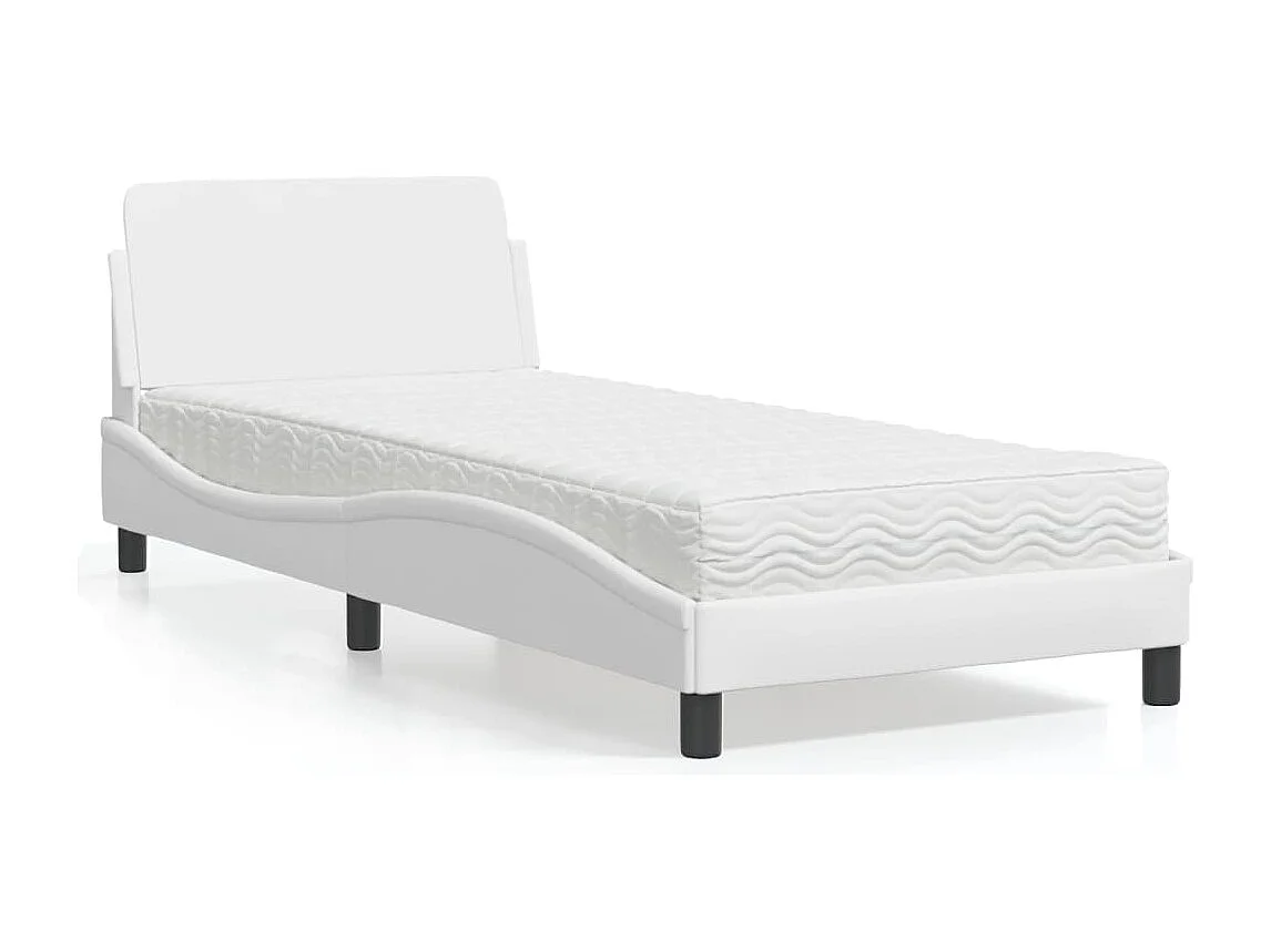 Lit adulte + matelas blanc 90x200 cm similicuir FR20814
