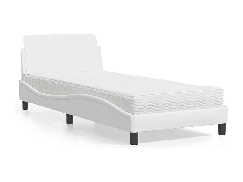 Cama 90x200 cm con colchón cuero sintético blanco ES330018