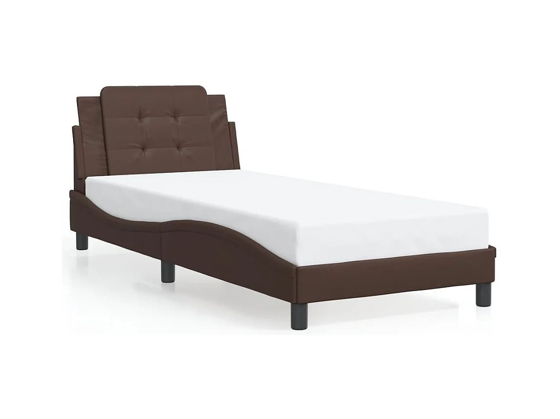 Lit simple + tête de lit marron 100x200 cm Similicuir FR90718
