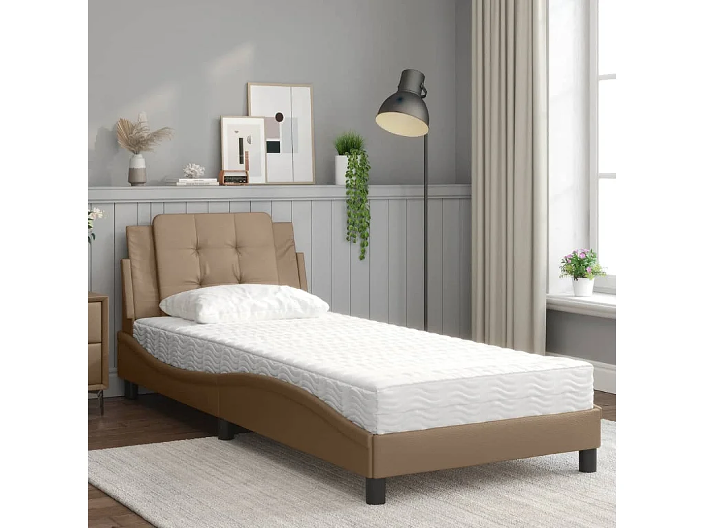 Cama com colchão 80x200 cm couro artificial cappuccino PT359420