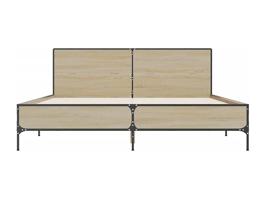Lit double chêne sonoma 140x200 cm bois d'ingénierie et métal FR11168