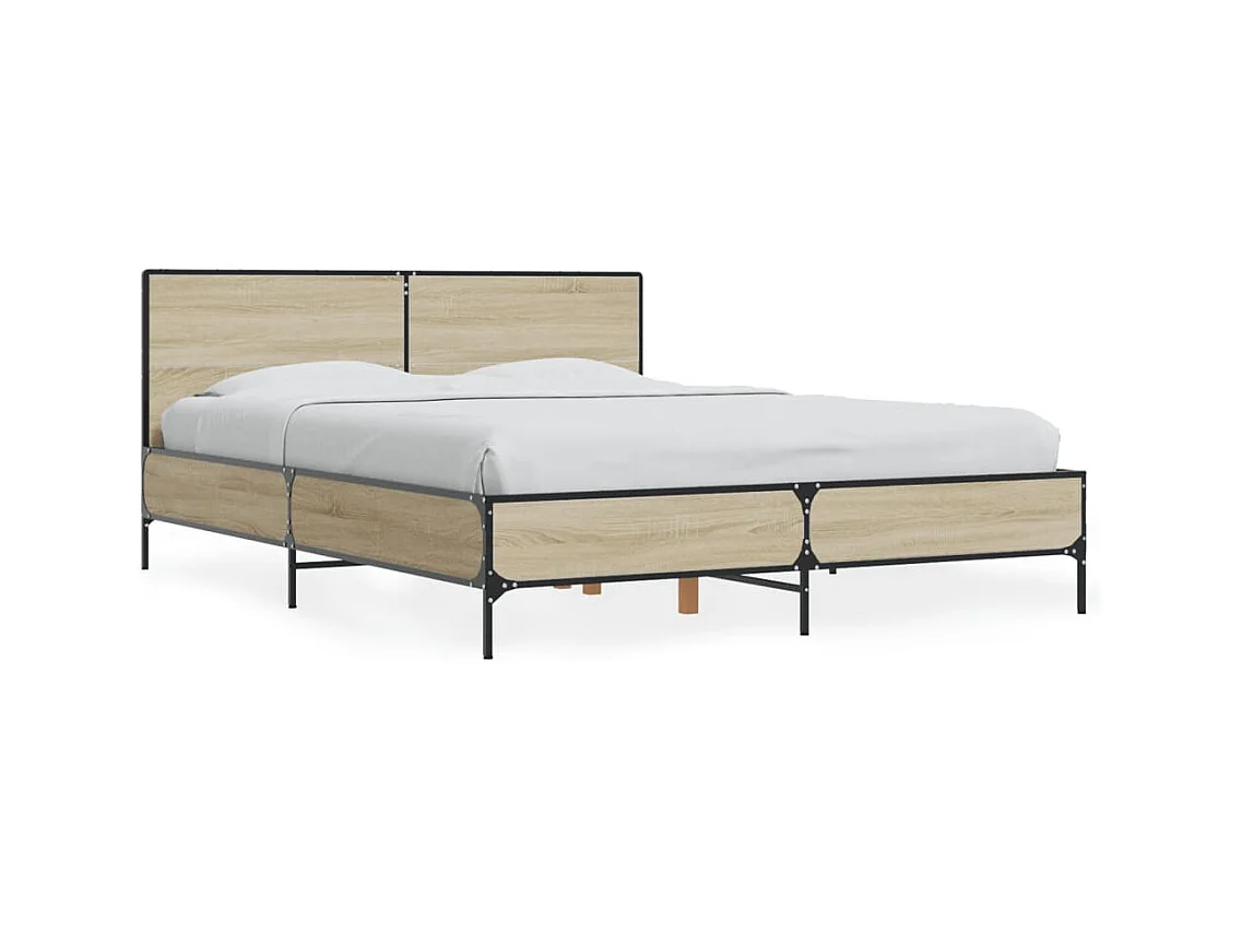Lit double chêne sonoma 140x200 cm bois d'ingénierie et métal FR11168