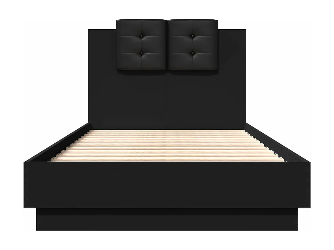 Lit simple + tête de lit noir 75x190 cm bois d'ingénierie FR44024