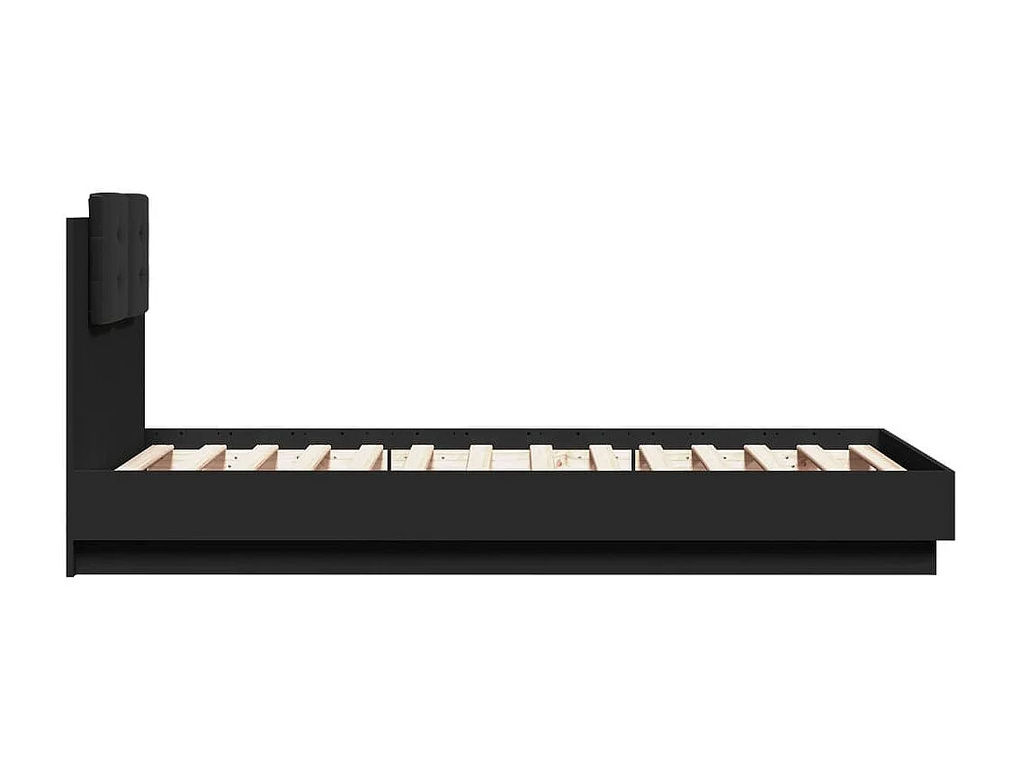 Lit simple + tête de lit noir 75x190 cm bois d'ingénierie FR44024