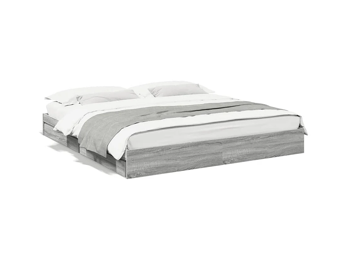 Lit double et tiroirs sonoma gris 200x200cm bois d'ingénierie FR57004