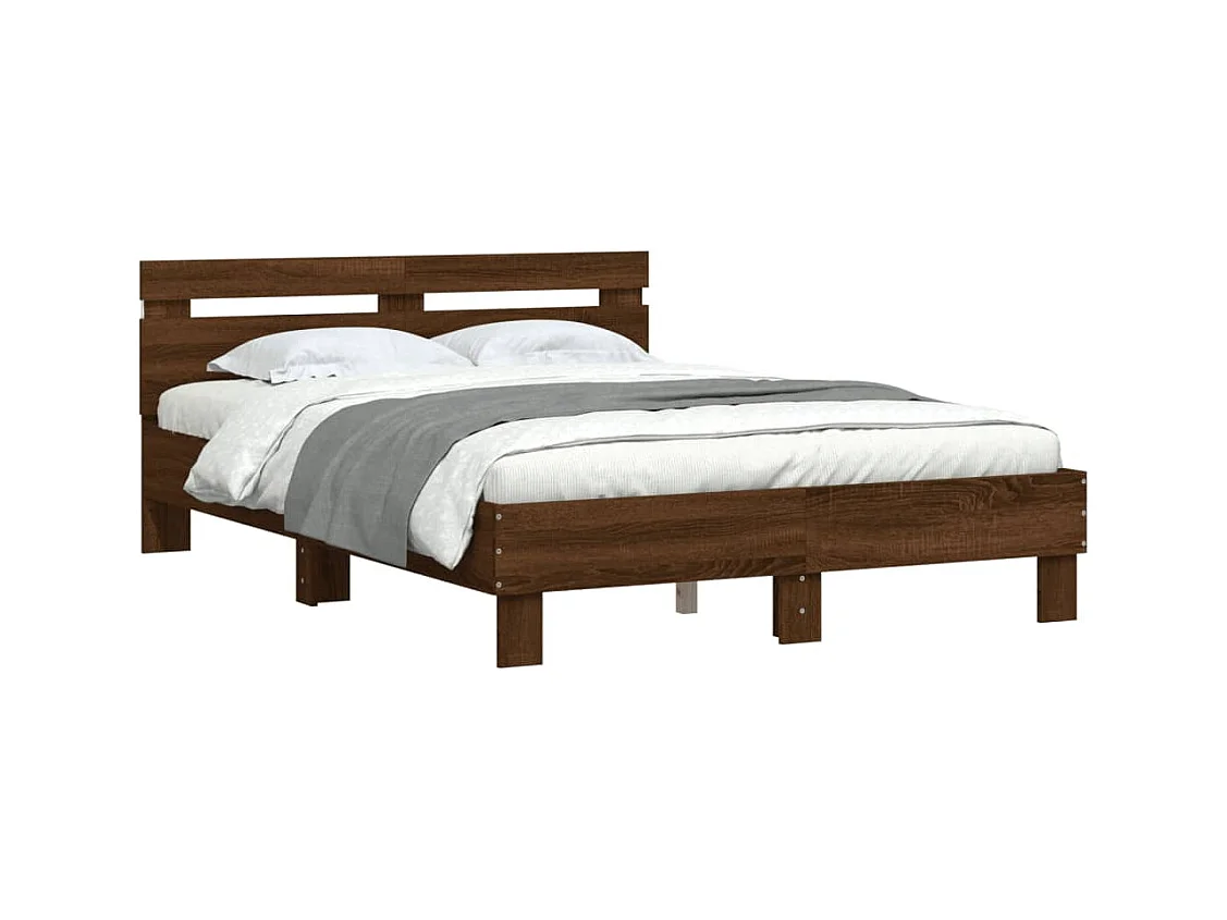 Lit double + tête de lit et LED chêne marron 120x190 cm FR73919