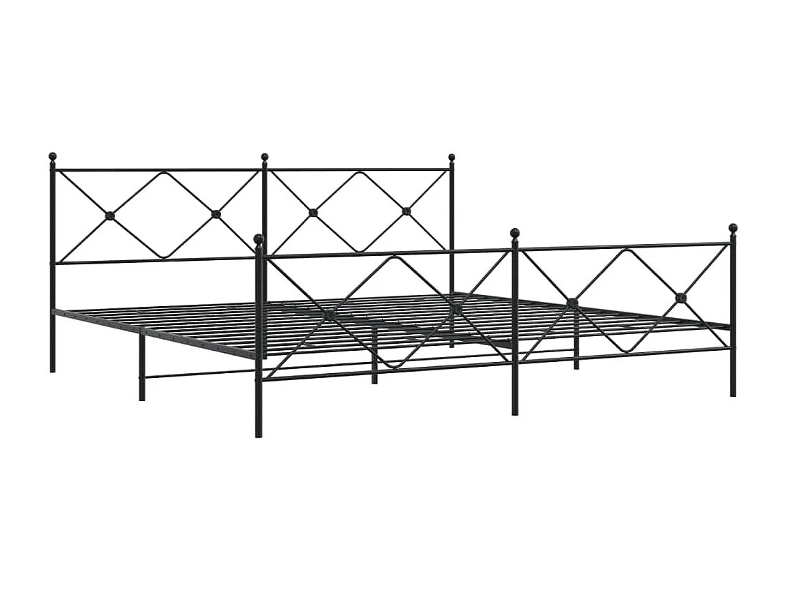 Lit double métal + tête de lit/pied de lit noir 200x200 cm FR50105