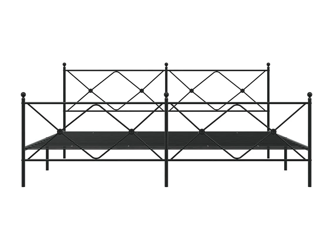 Lit double métal + tête de lit/pied de lit noir 200x200 cm FR50105