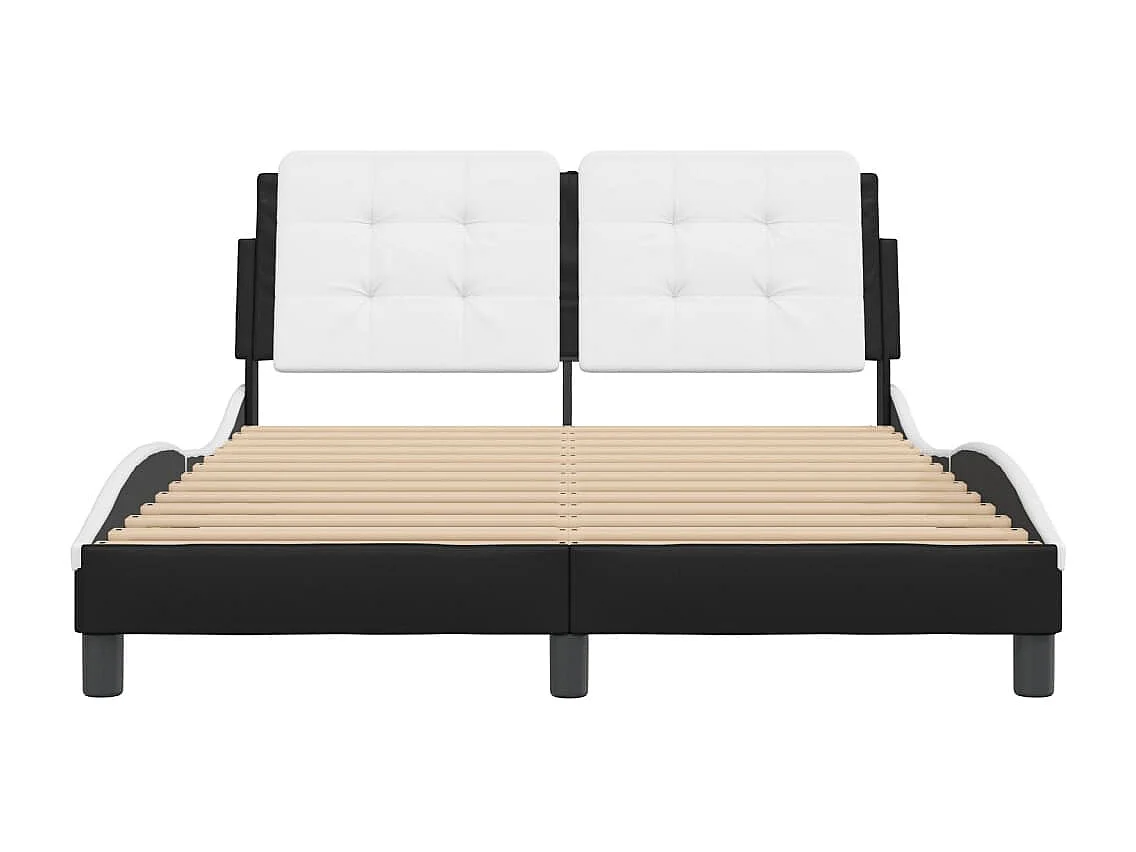 Lit double et tête de lit noir et blanc 140x190 cm similicuir FR90458