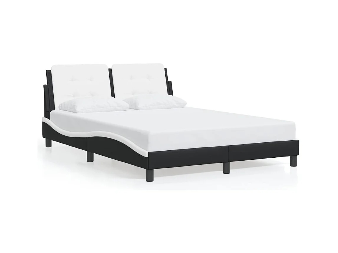 Lit double et tête de lit noir et blanc 140x190 cm similicuir FR90458