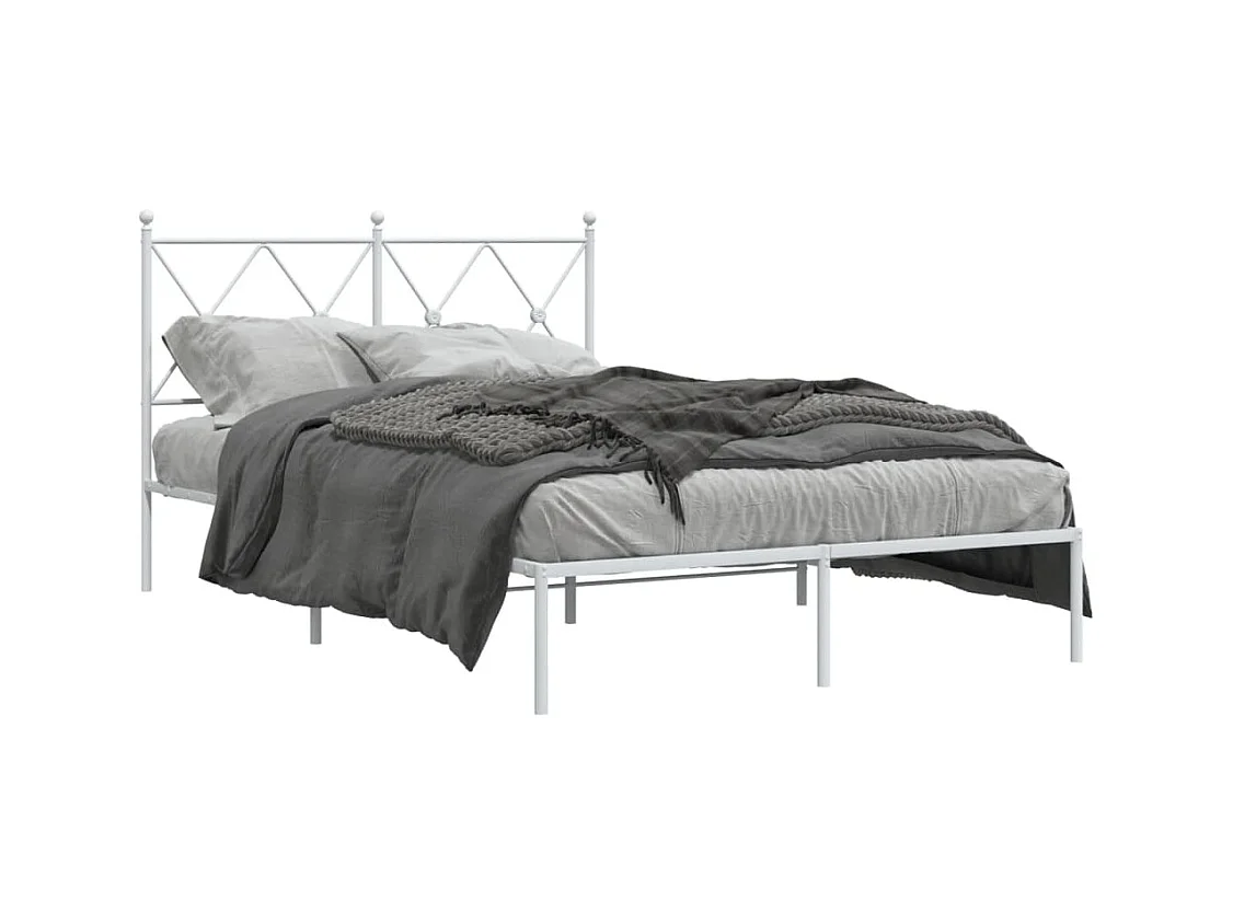 Lit double métal + tête de lit blanc 120x190 cm FR37867