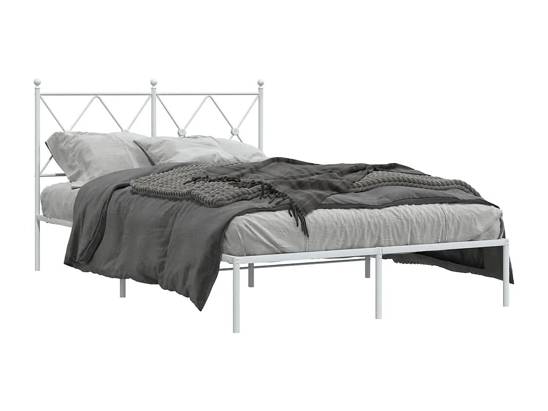 Lit double métal + tête de lit blanc 120x190 cm FR37867