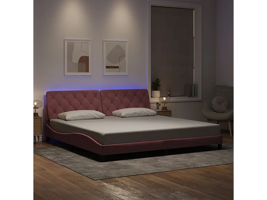 Bedframe met LED-verlichting fluweel roze 200x200 cm BE420047