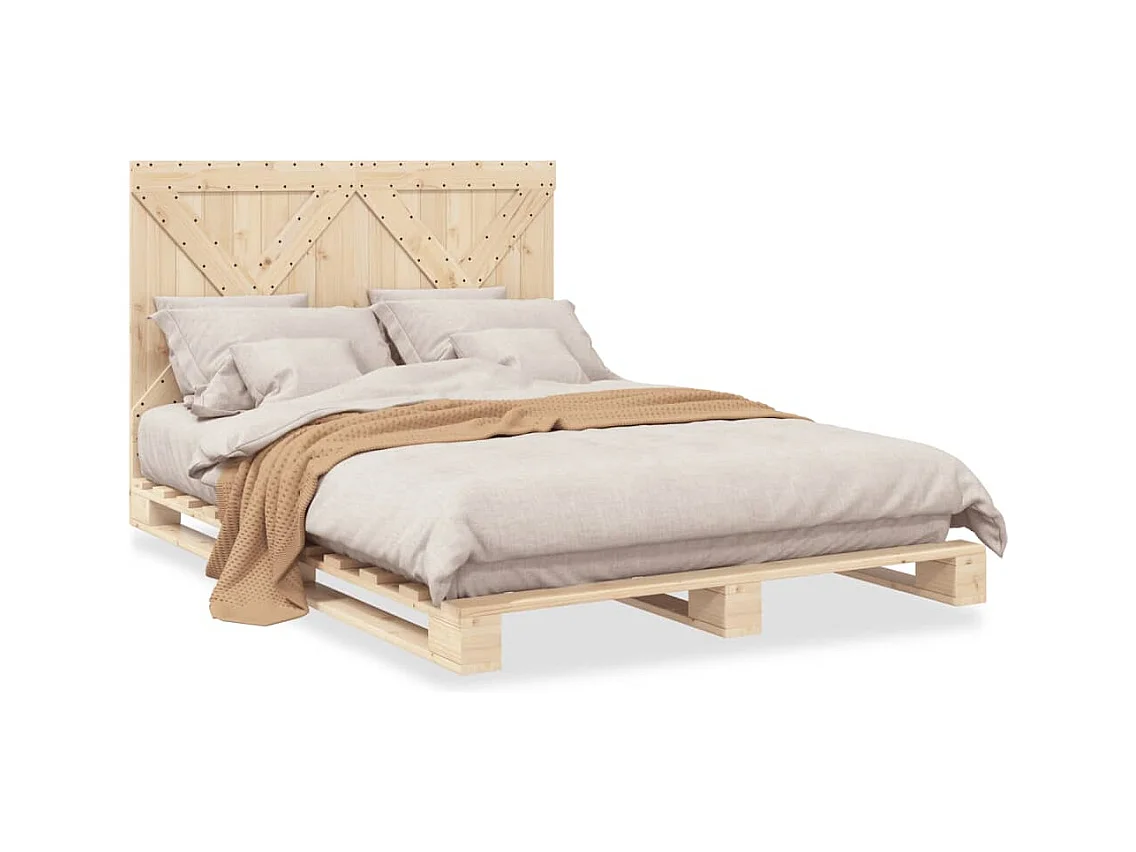 Lit double + tête de lit 160x200 cm bois de pin massif FR38813