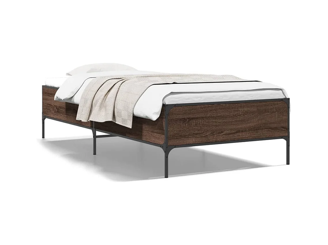 Cama 90x200 cm - madera ingeniería metal roble marrón ES530554