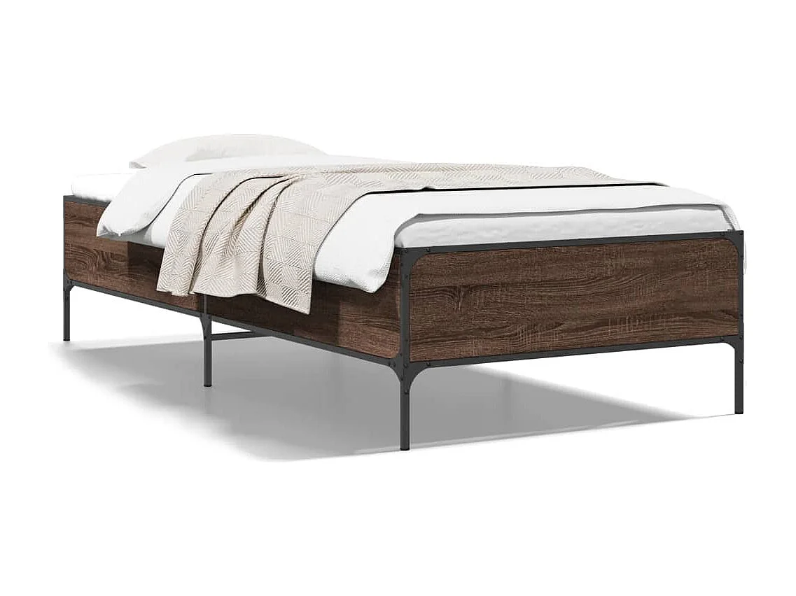 Lit simple chêne marron 90x200 cm bois d'ingénierie et métal FR85481