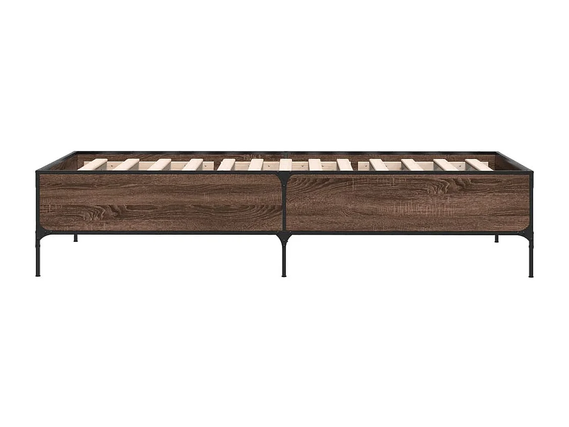 Lit simple chêne marron 90x200 cm bois d'ingénierie et métal FR85481