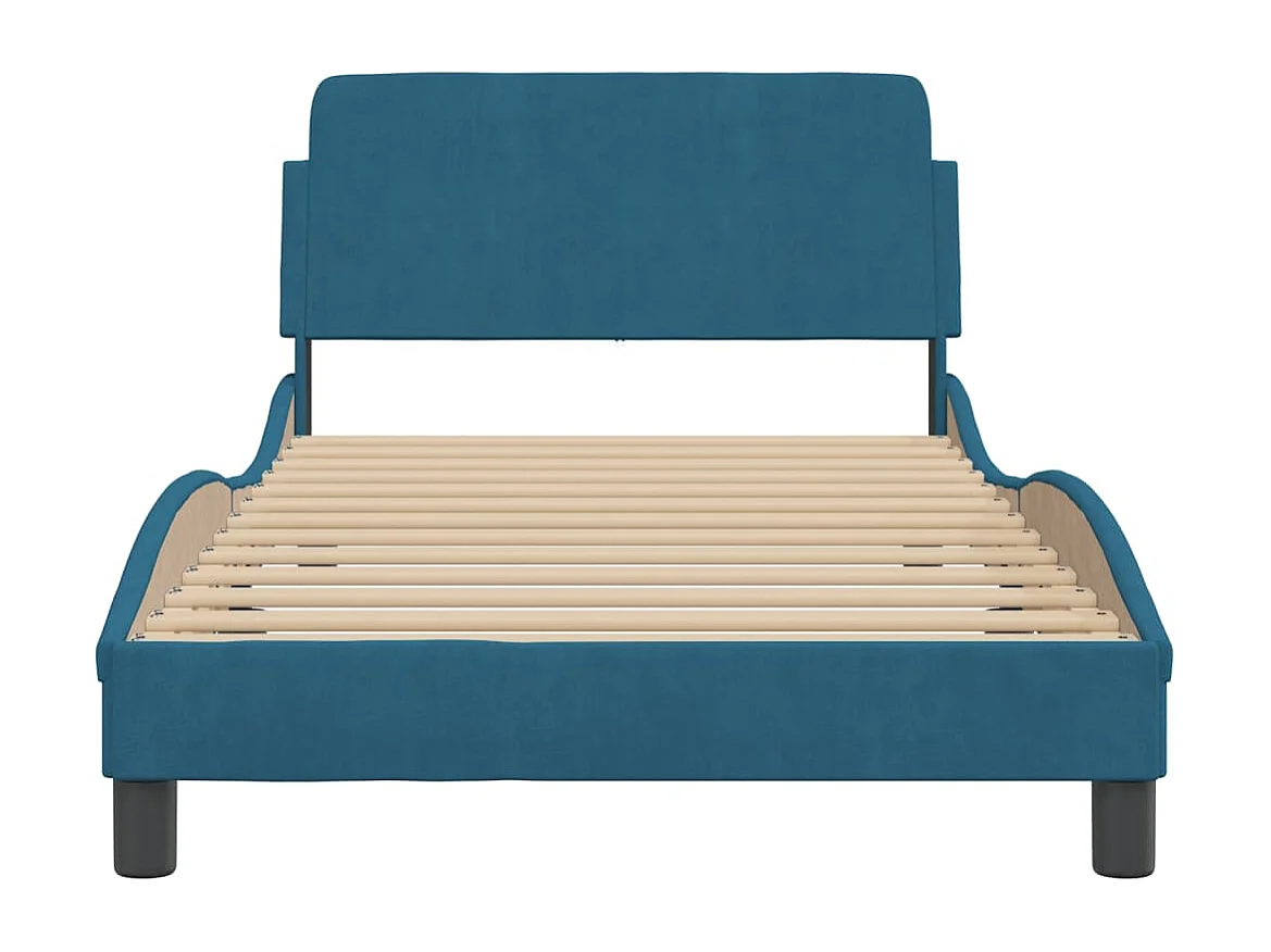 Lit simple + tête de lit bleu 100x200 cm velours FR18268