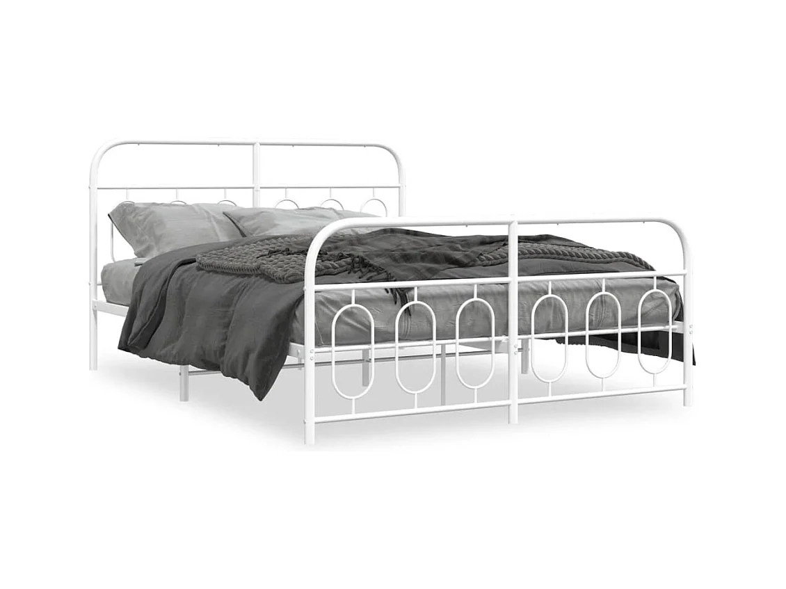 Lit double métal + tête de lit/pied de lit blanc 135x190cm FR23485