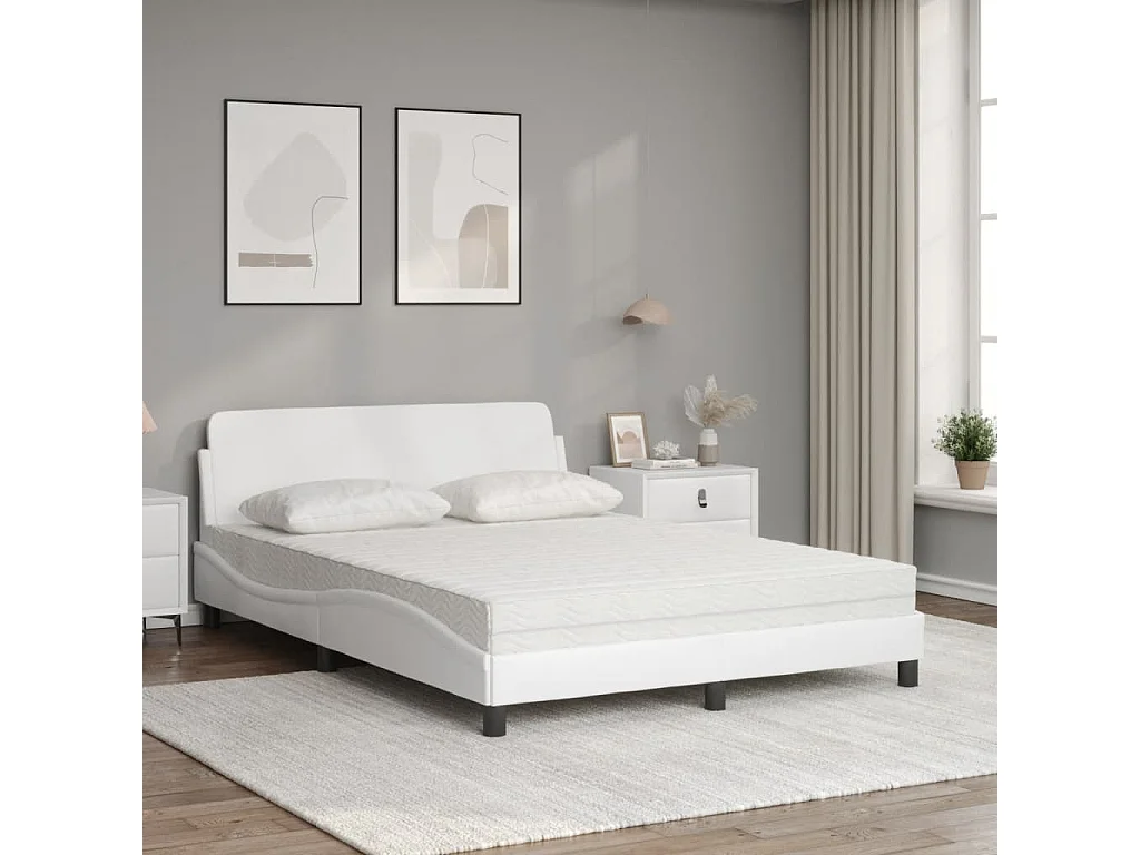 Cama com colchão 120x200 cm couro artificial branco PT908625
