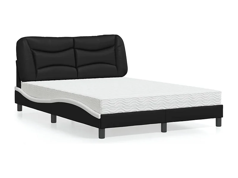 Lit adulte + matelas noir et blanc 140x190 cm similicuir FR17546