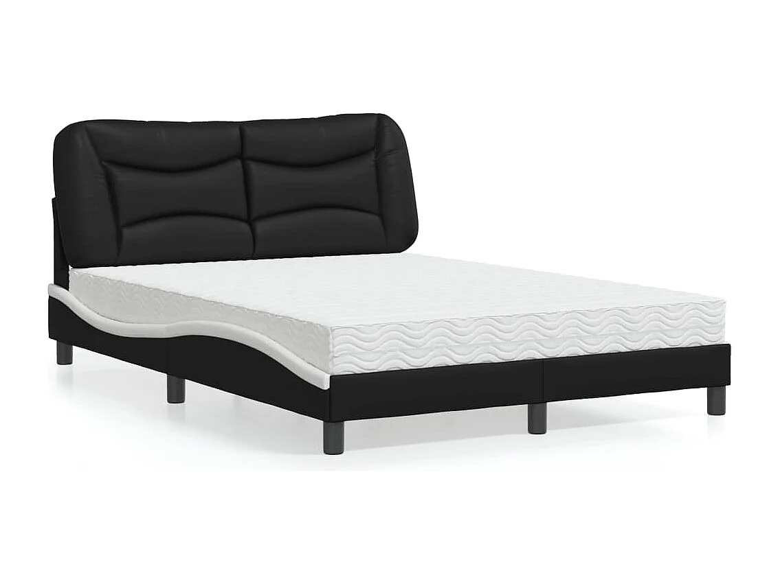Lit adulte + matelas noir et blanc 140x190 cm similicuir FR17546