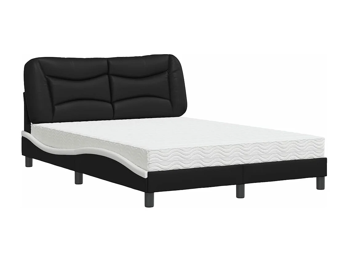 Lit adulte + matelas noir et blanc 140x190 cm similicuir FR17546