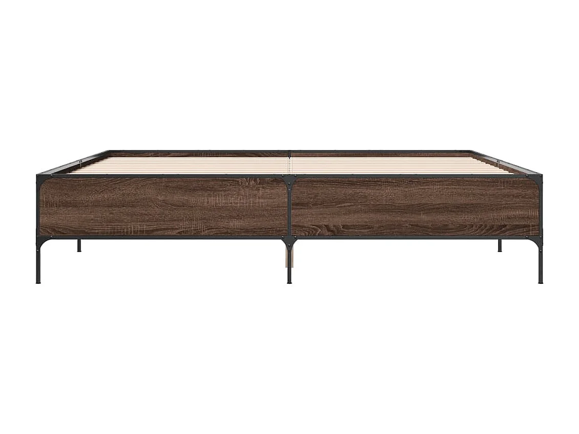 Lit double chêne marron 180x200 cm bois d'ingénierie et métal FR34729