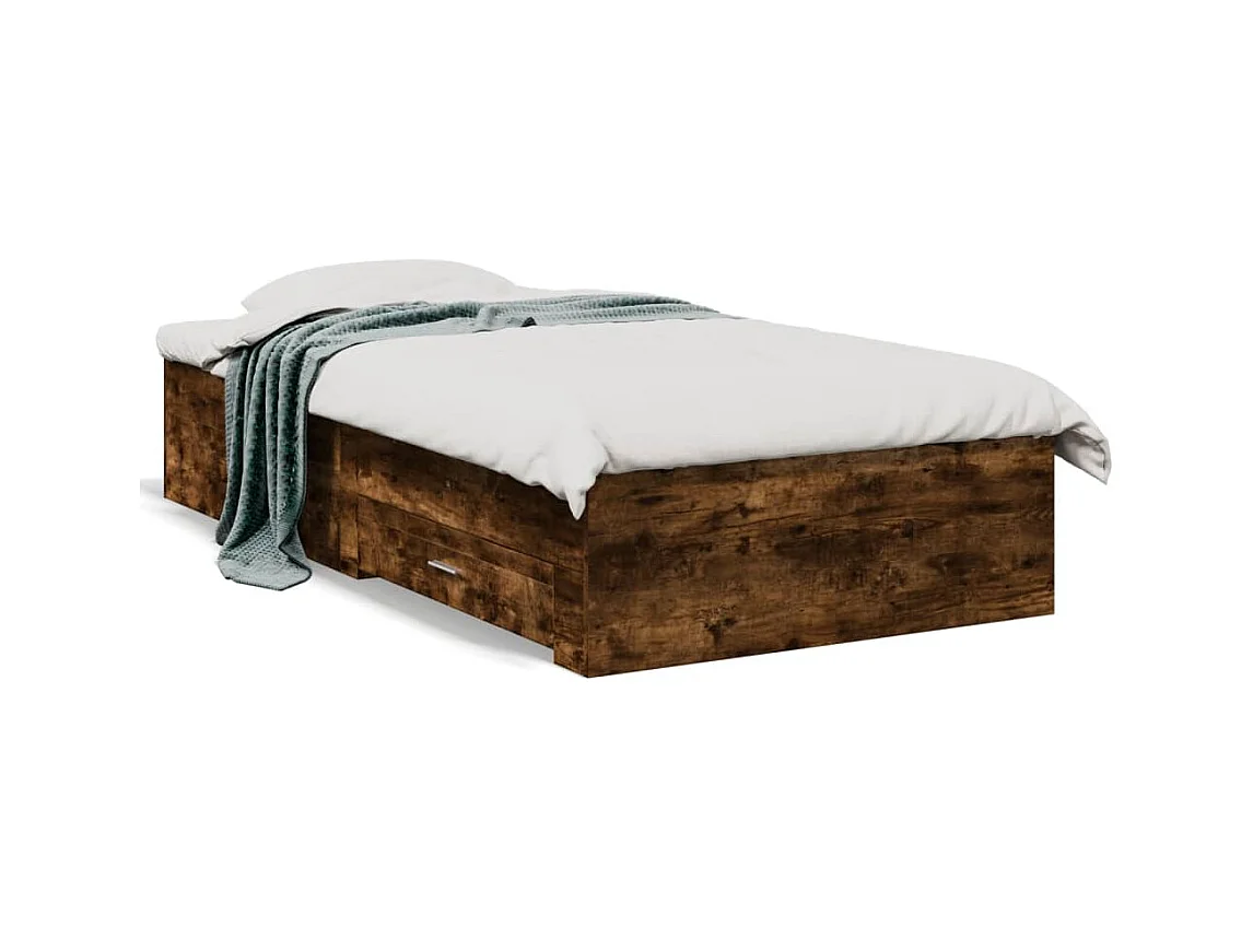 Lit simple et tiroirs chêne fumé 100x200 cm bois d'ingénierie FR27775
