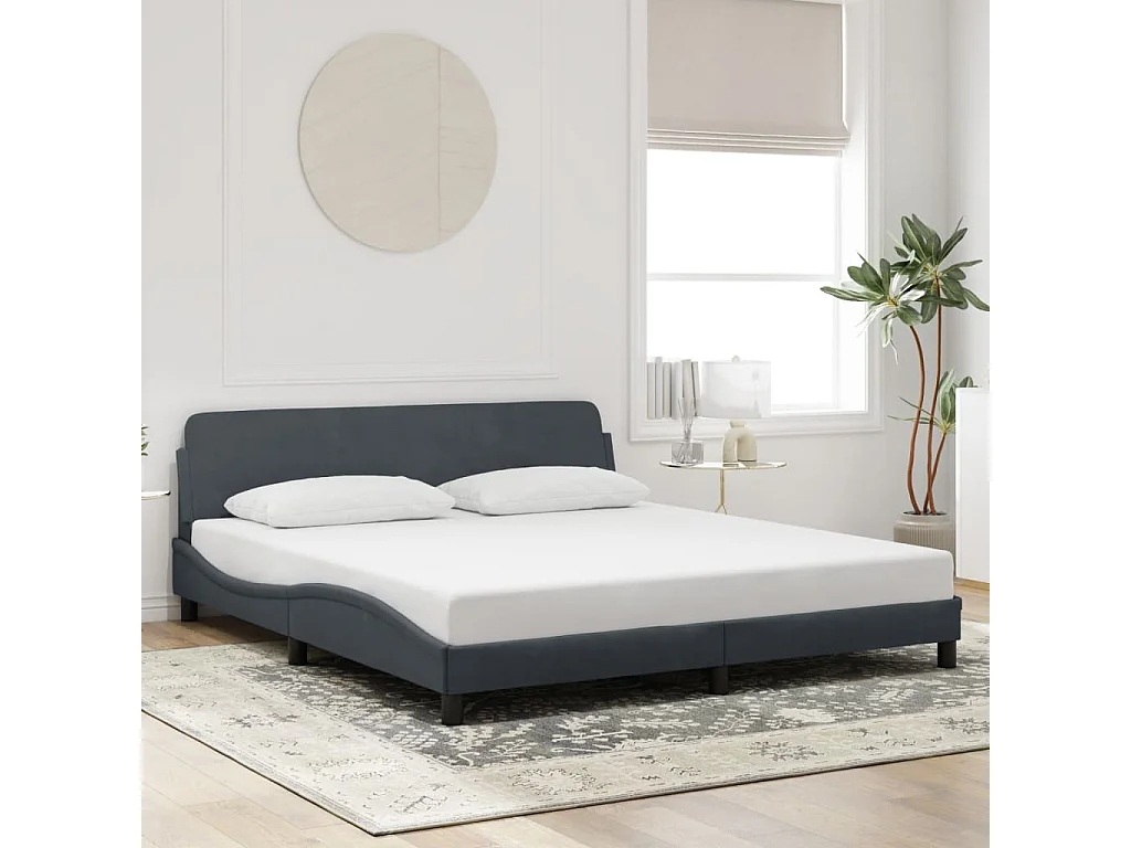 Cama c/ cabeceira 180x200cm veludo cinzento-escuro PT658380