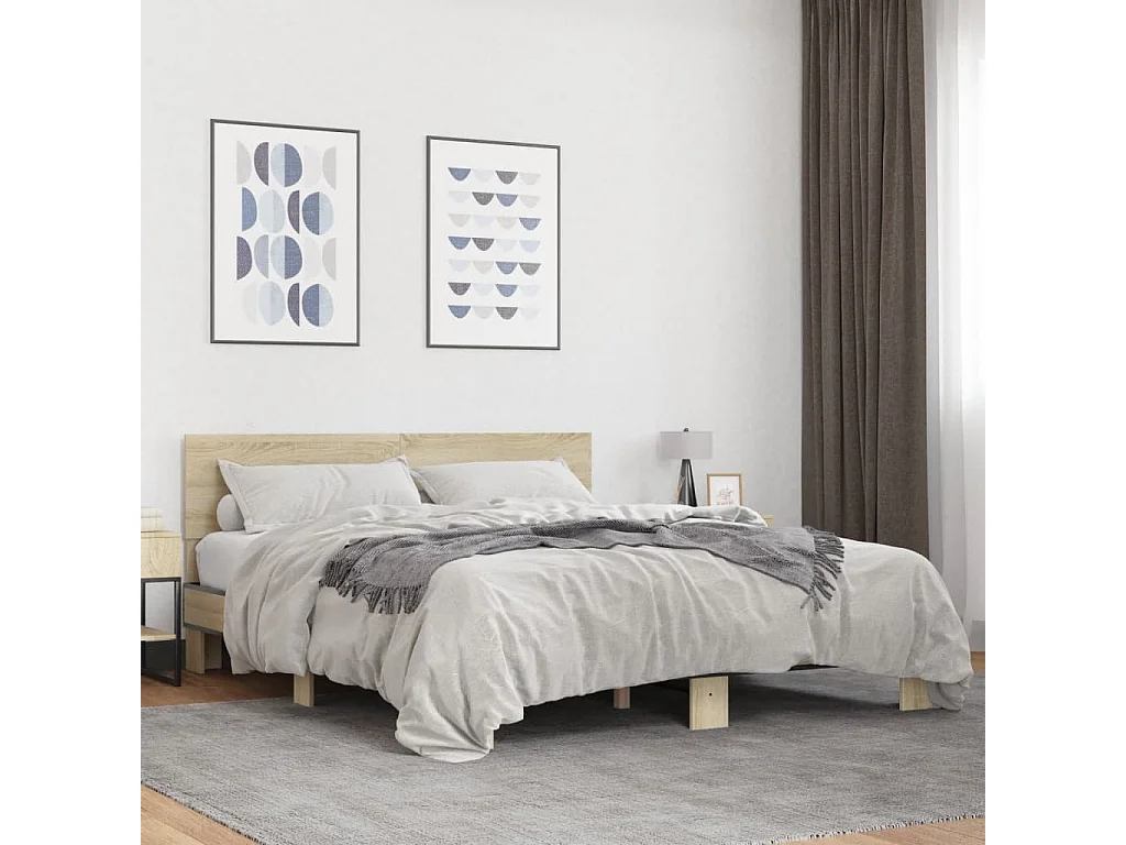 Bedframe bewerkt hout metaal sonoma eikenkleurig 160x200 cm BE279857