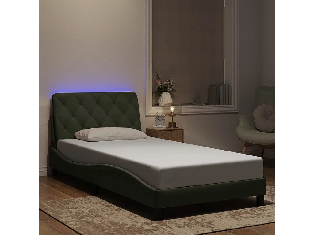 Cama c/ luzes LED 100x200 cm veludo cinzento-claro PT427208