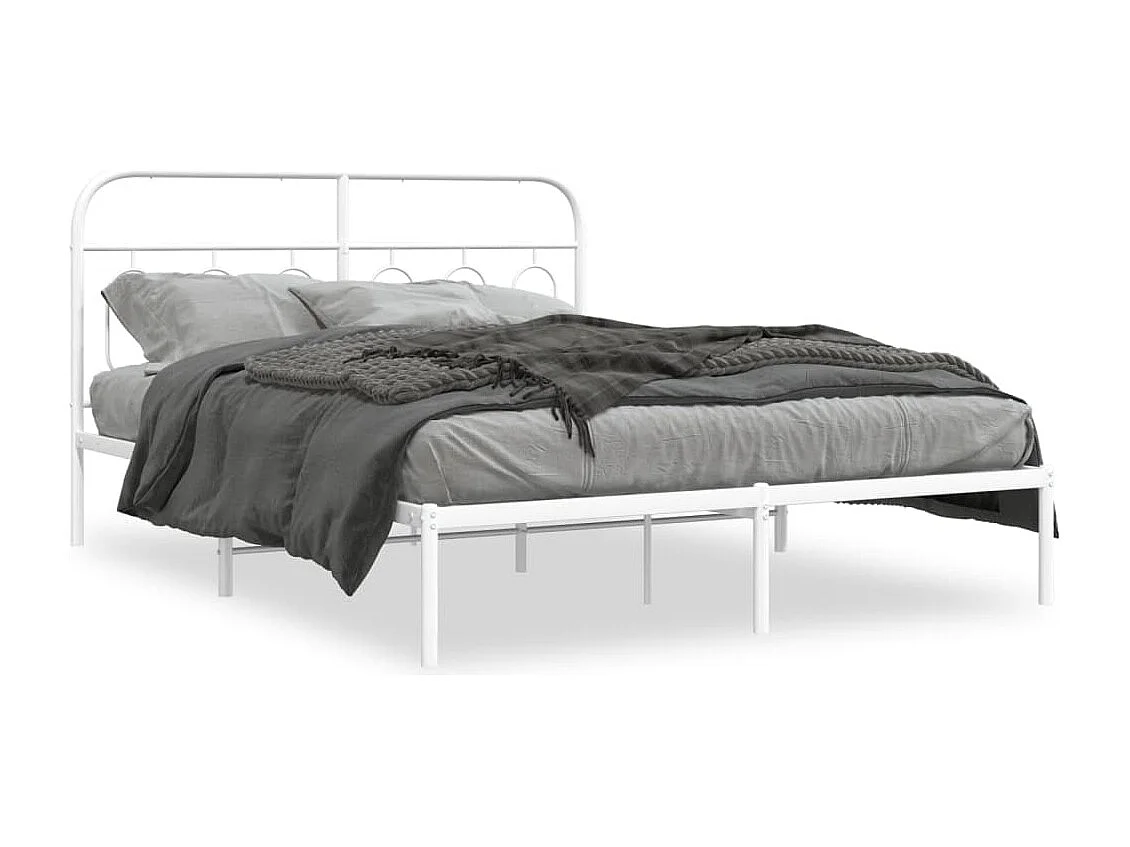 Cama matrimonial- 140x190 cm de metal con cabecero blanca ES214644