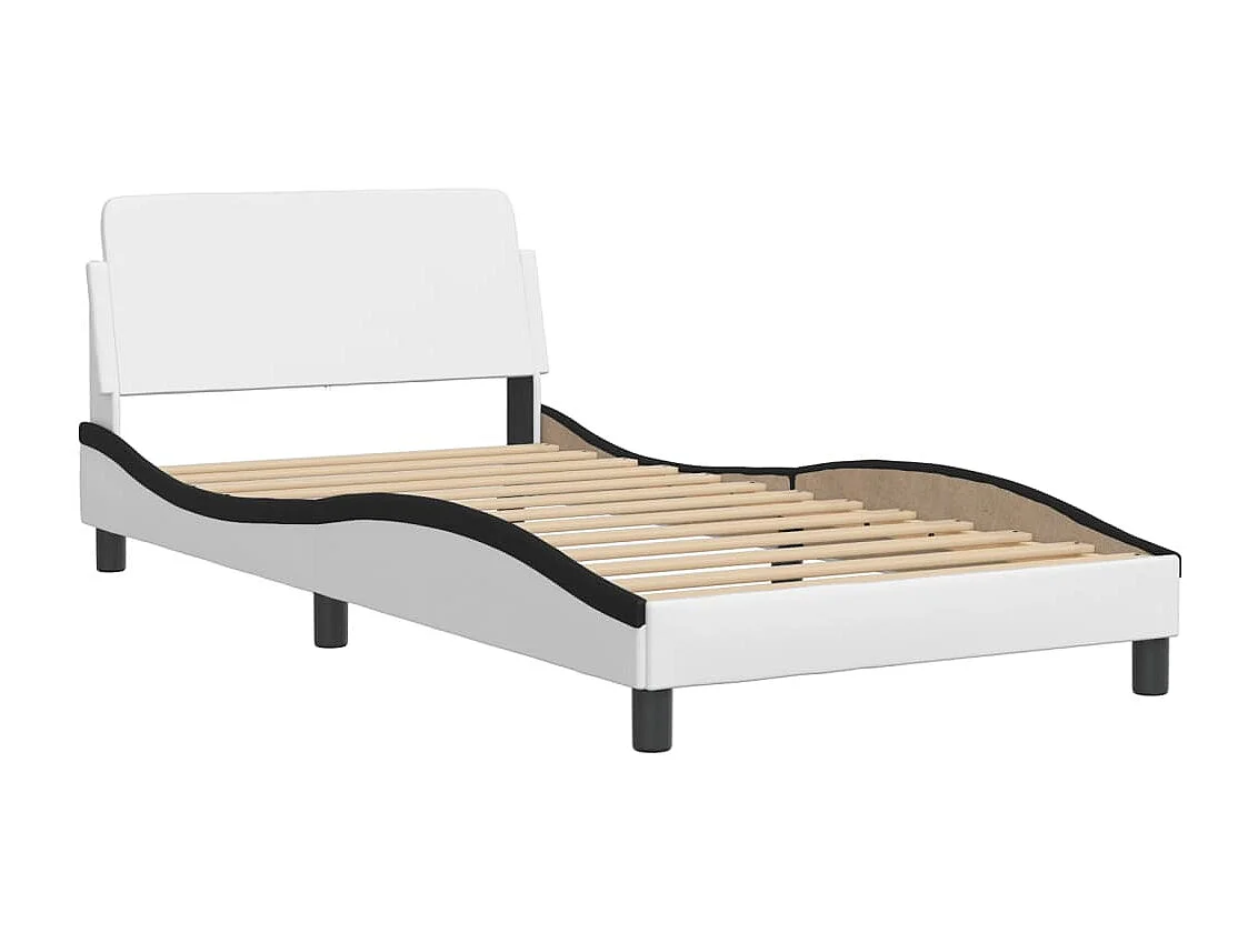 Lit adulte + matelas blanc et noir 100x200 cm similicuir FR67072
