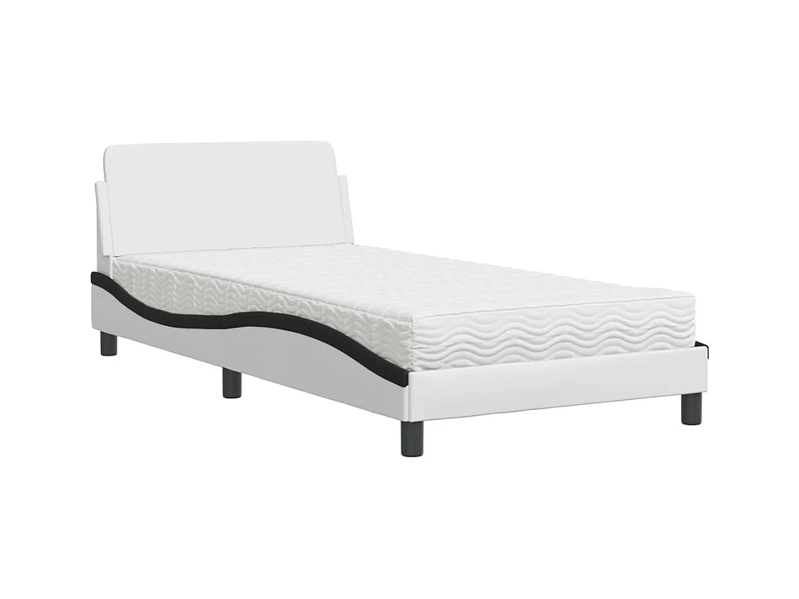 Lit adulte + matelas blanc et noir 100x200 cm similicuir FR67072