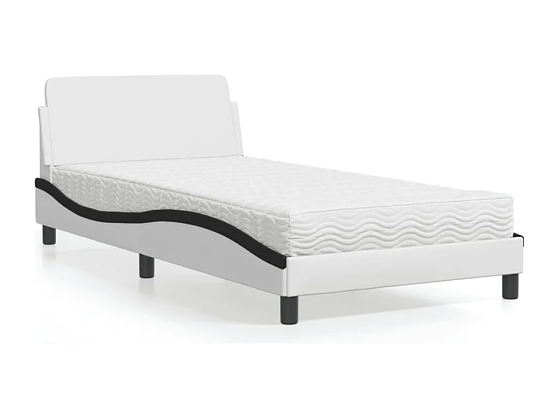 Lit adulte + matelas blanc et noir 100x200 cm similicuir FR67072