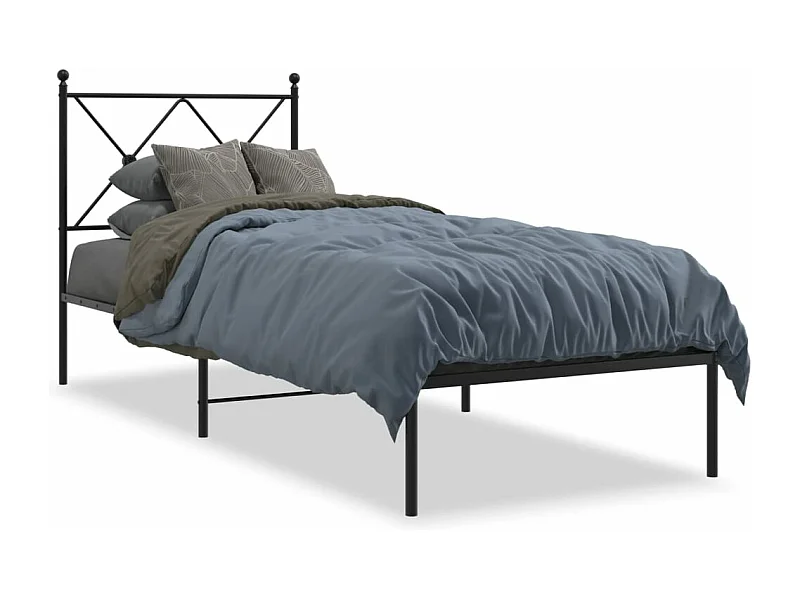 Bedframe met hoofdbord metaal zwart 75x190 cm BE643534