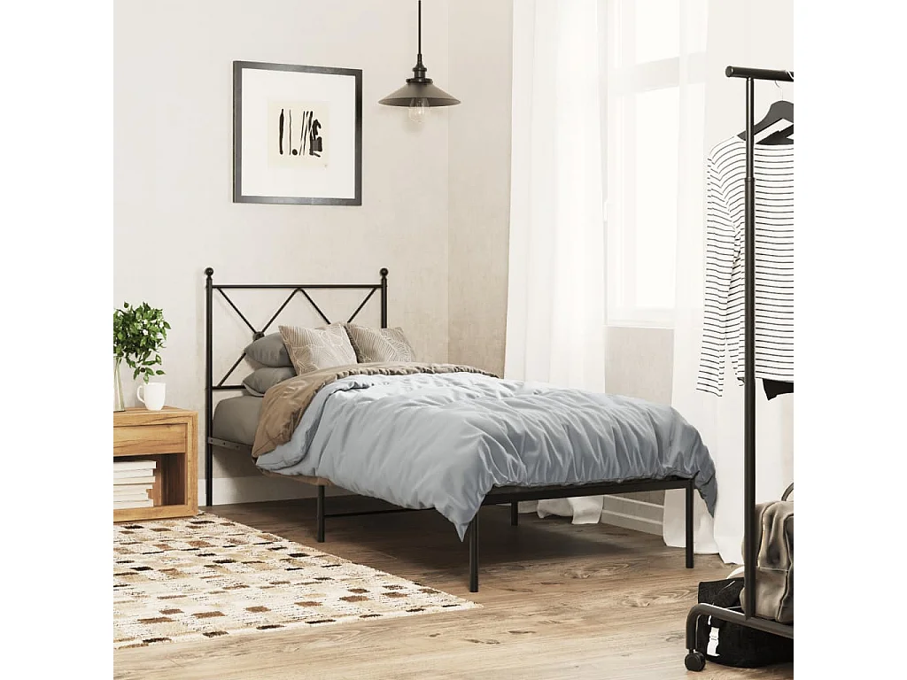 Bedframe met hoofdbord metaal zwart 75x190 cm BE643534