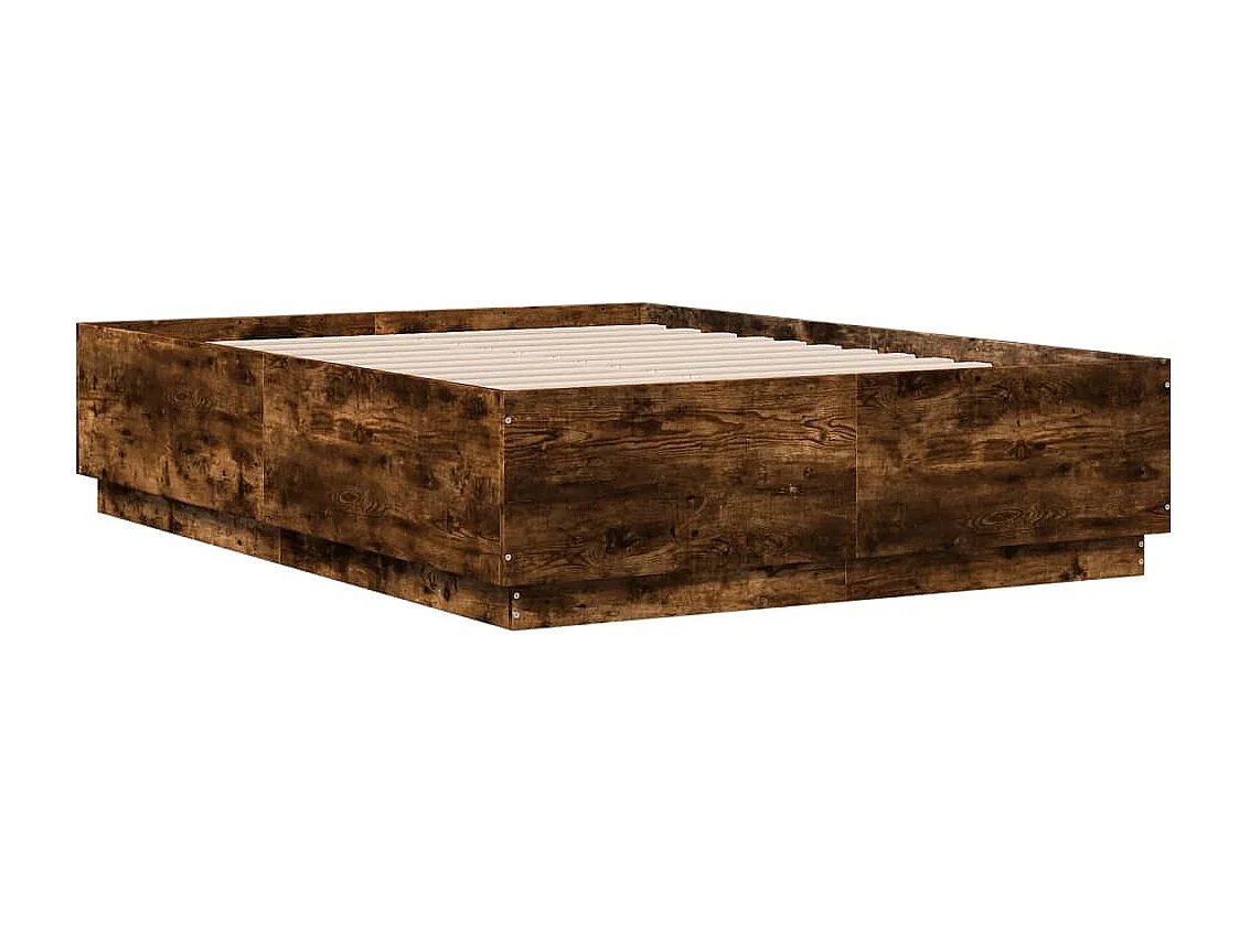 Lit double chêne fumé 135x190 cm bois d'ingénierie FR22750