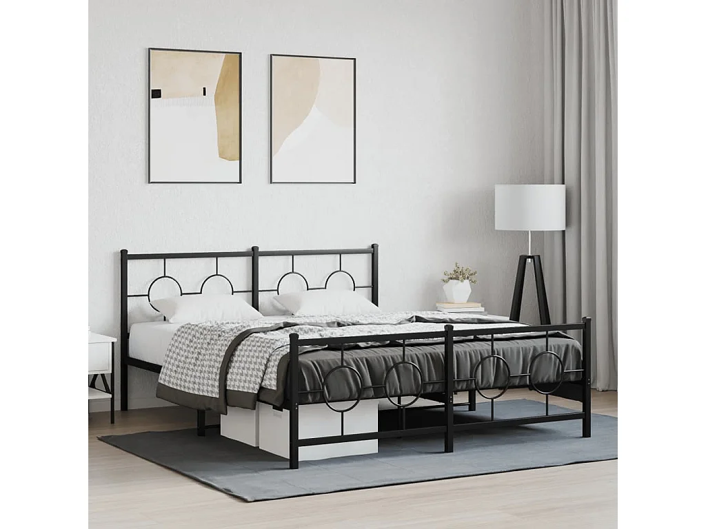 Cama com cabeceira e pés 150x200 cm metal preto PT683510