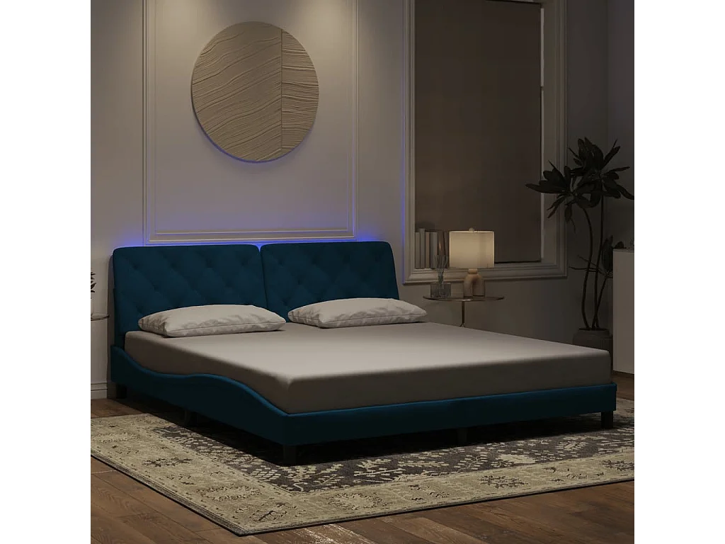 Cama c/ luzes LED 180x200 cm veludo azul PT926558