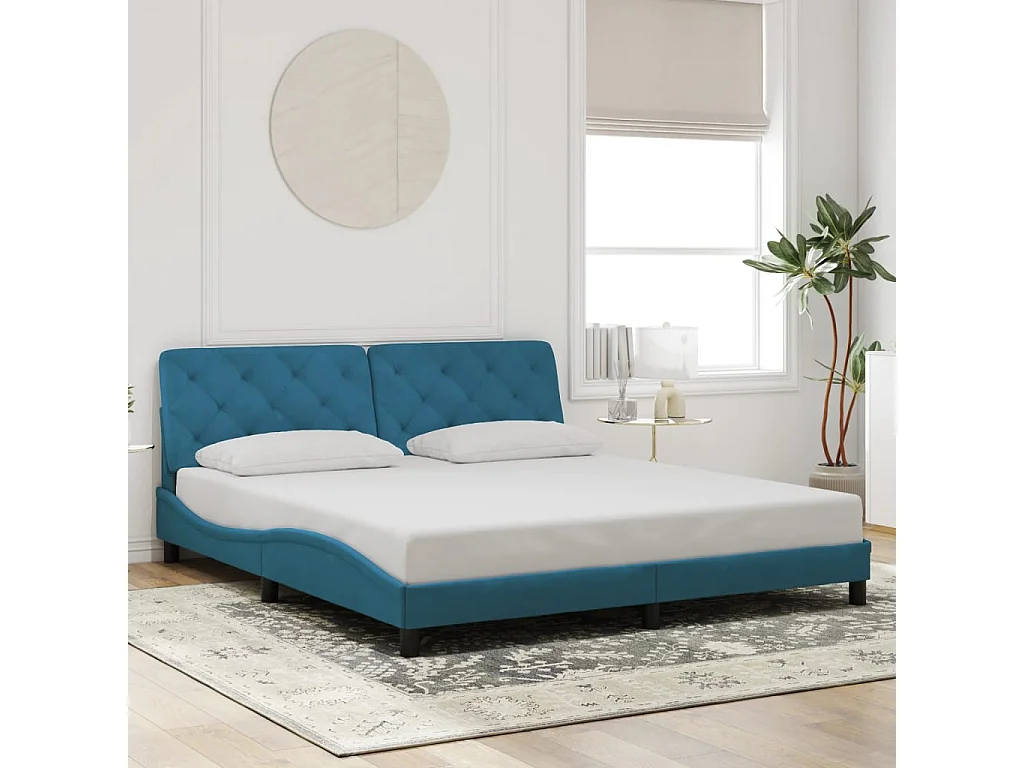 Cama c/ luzes LED 180x200 cm veludo azul PT926558