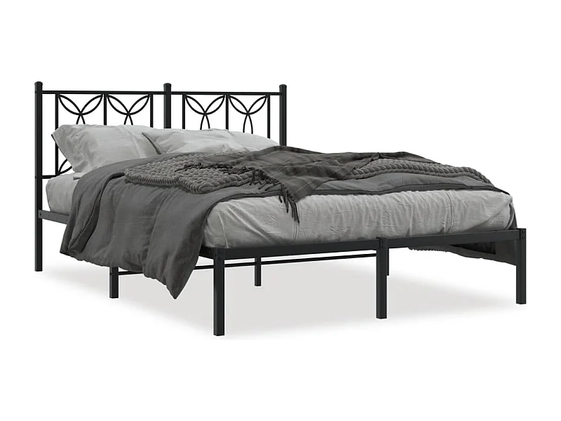 Bedframe met hoofdbord metaal zwart 135x190 cm BE430241
